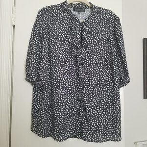 Eloquii Black and White Spotted Blouse with Bow